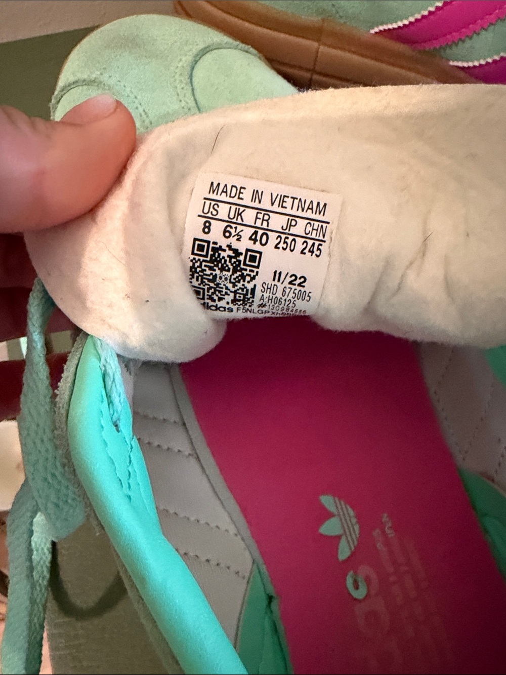 adidas Women’s Mint Green & Hot Pink Gazelles - Picture 2 of 5